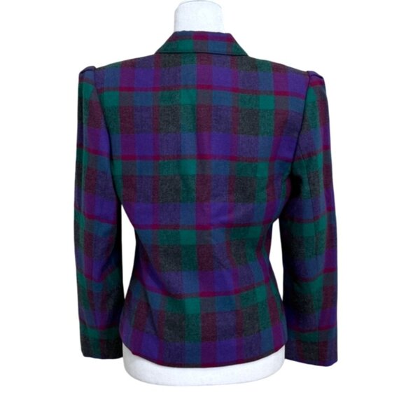 Country Suburbans Womens Wool Plaid Blazer Vintage 80s 90s Purple Green Size 8 - Picture 3 of 6